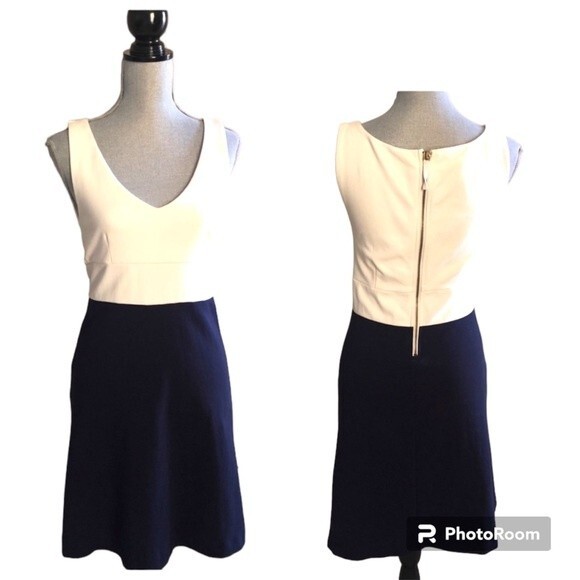J. Crew Color Block Ponte Sheath Dress Cream and Navy Size 2 - Picture 3 of 6